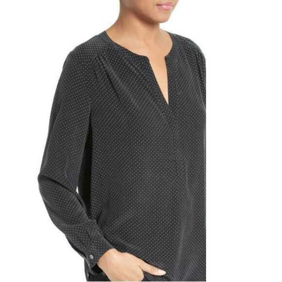 Joie Carita Silk Blouse XXS Black Polka Dot V-Neck Top Womens - Picture 3 of 5